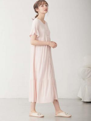 マタニティ パジャマ・ルームウェア|接触冷感天竺フリル袖ネグリジェ　マタニティ・授乳パジャマ　【出産後も長く使える】Rosemadame（ローズマダム）|オレンジ