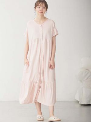 マタニティ パジャマ・ルームウェア|接触冷感天竺フリル袖ネグリジェ　マタニティ・授乳パジャマ　【出産後も長く使える】Rosemadame（ローズマダム）|オレンジ