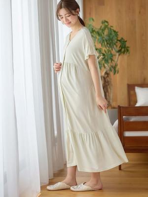 マタニティ パジャマ・ルームウェア|接触冷感天竺フリル袖ネグリジェ　マタニティ・授乳パジャマ　【出産後も長く使える】Rosemadame（ローズマダム）|ライトグリーン