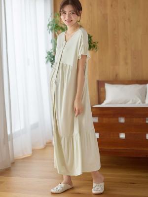 マタニティ パジャマ・ルームウェア|接触冷感天竺フリル袖ネグリジェ　マタニティ・授乳パジャマ　【出産後も長く使える】Rosemadame（ローズマダム）|ライトグリーン