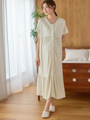 マタニティ パジャマ・ルームウェア|接触冷感天竺フリル袖ネグリジェ　マタニティ・授乳パジャマ　【出産後も長く使える】Rosemadame（ローズマダム）|ライトグリーン