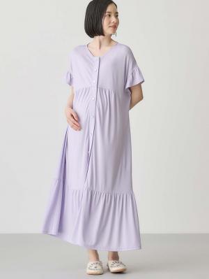 マタニティ パジャマ・ルームウェア|接触冷感天竺フリル袖ネグリジェ　マタニティ・授乳パジャマ　【出産後も長く使える】Rosemadame（ローズマダム）|ラベンダー