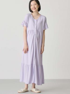 マタニティ パジャマ・ルームウェア|接触冷感天竺フリル袖ネグリジェ　マタニティ・授乳パジャマ　【出産後も長く使える】Rosemadame（ローズマダム）|ラベンダー