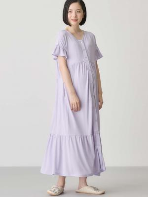 マタニティ パジャマ・ルームウェア|接触冷感天竺フリル袖ネグリジェ　マタニティ・授乳パジャマ　【出産後も長く使える】Rosemadame（ローズマダム）|ラベンダー