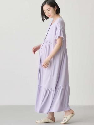 マタニティ パジャマ・ルームウェア|接触冷感天竺フリル袖ネグリジェ　マタニティ・授乳パジャマ　【出産後も長く使える】Rosemadame（ローズマダム）|ラベンダー