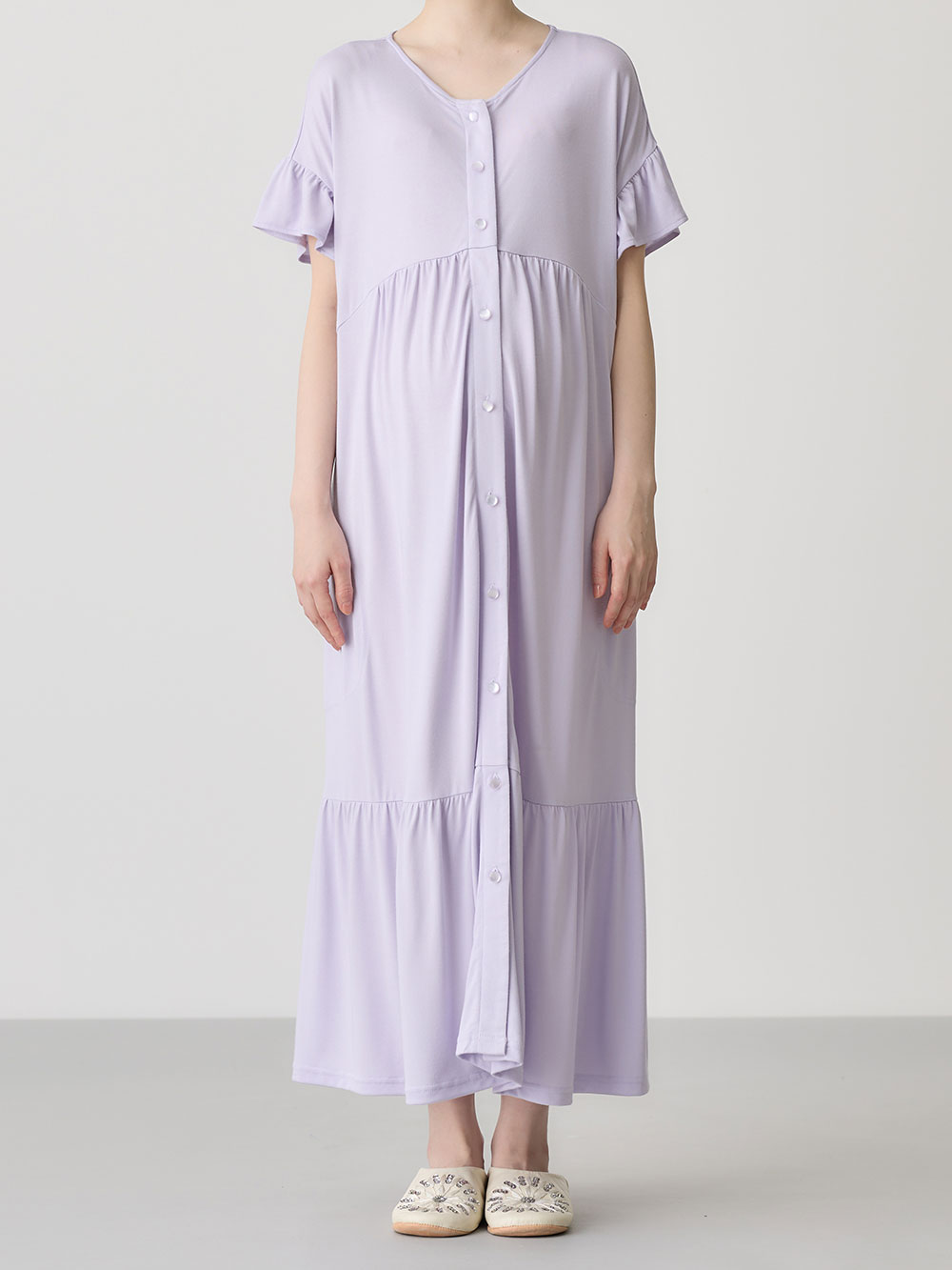 マタニティ パジャマ・ルームウェア|接触冷感天竺フリル袖ネグリジェ　マタニティ・授乳パジャマ　【出産後も長く使える】Rosemadame（ローズマダム）