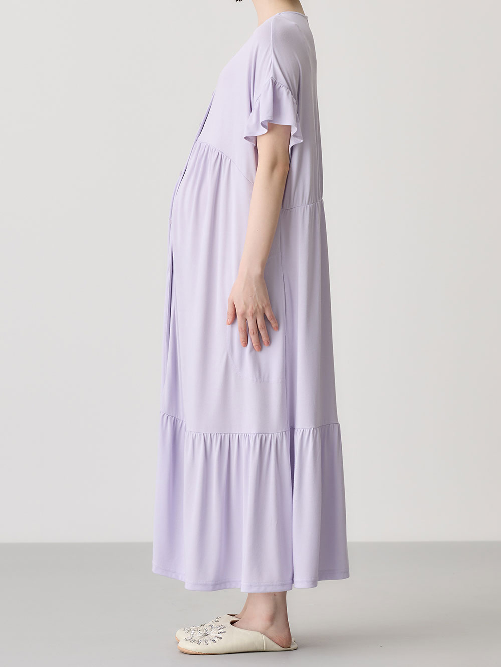 マタニティ パジャマ・ルームウェア|接触冷感天竺フリル袖ネグリジェ　マタニティ・授乳パジャマ　【出産後も長く使える】Rosemadame（ローズマダム）