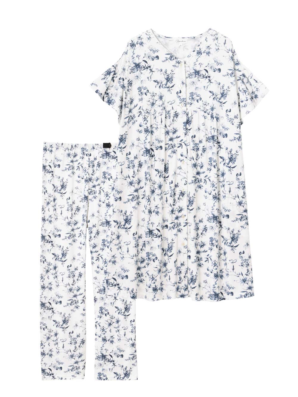 マタニティ パジャマ・ルームウェア|接触冷感天竺レトロ花柄フリル袖パジャマ　マタニティ・授乳パジャマ　【出産後も長く使える】Rosemadame（ローズマダム）|オフ