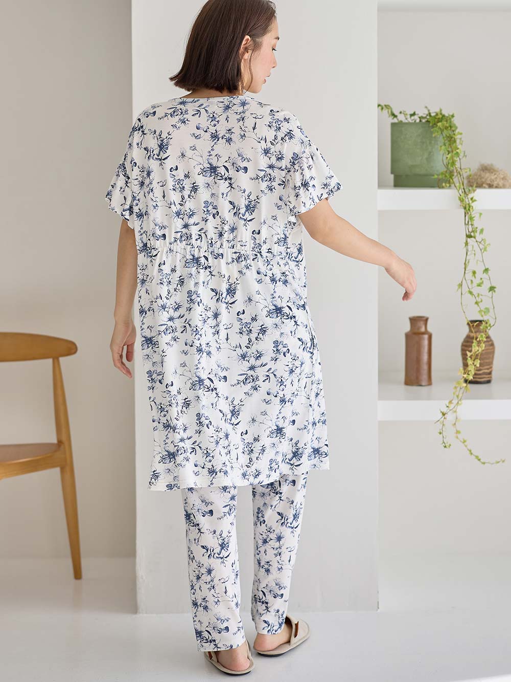 マタニティ パジャマ・ルームウェア|接触冷感天竺レトロ花柄フリル袖パジャマ　マタニティ・授乳パジャマ　【出産後も長く使える】Rosemadame（ローズマダム）|オフ