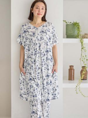 マタニティ パジャマ・ルームウェア|接触冷感天竺レトロ花柄フリル袖パジャマ　マタニティ・授乳パジャマ　【出産後も長く使える】Rosemadame（ローズマダム）|オフ