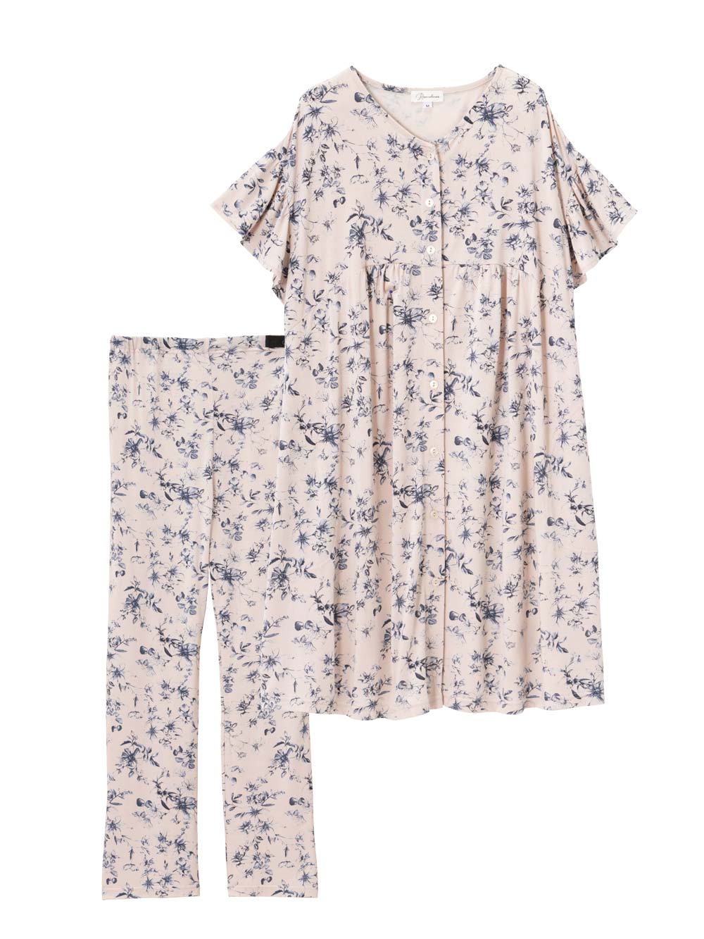 マタニティ パジャマ・ルームウェア|接触冷感天竺レトロ花柄フリル袖パジャマ　マタニティ・授乳パジャマ　【出産後も長く使える】Rosemadame（ローズマダム）|ピンク