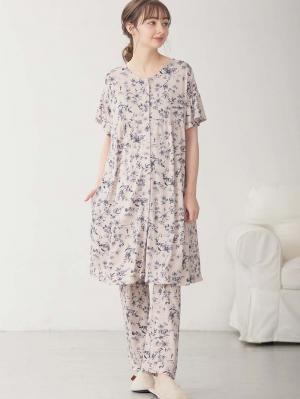 接触冷感天竺レトロ花柄フリル袖パジャマ　マタニティ・授乳パジャマ　【出産後も長く使える】Rosemadame（ローズマダム）10531