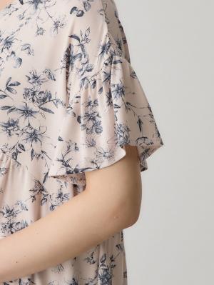 マタニティ パジャマ・ルームウェア|接触冷感天竺レトロ花柄フリル袖パジャマ　マタニティ・授乳パジャマ　【出産後も長く使える】Rosemadame（ローズマダム）