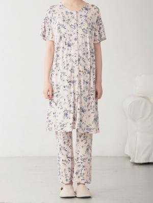 マタニティ パジャマ・ルームウェア|接触冷感天竺レトロ花柄フリル袖パジャマ　マタニティ・授乳パジャマ　【出産後も長く使える】Rosemadame（ローズマダム）