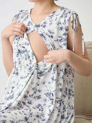 マタニティ パジャマ・ルームウェア|接触冷感天竺レトロ花柄ショルダーリボンネグリジェ　マタニティ・授乳パジャマ　【出産後も長く使える】Rosemadame（ローズマダム）