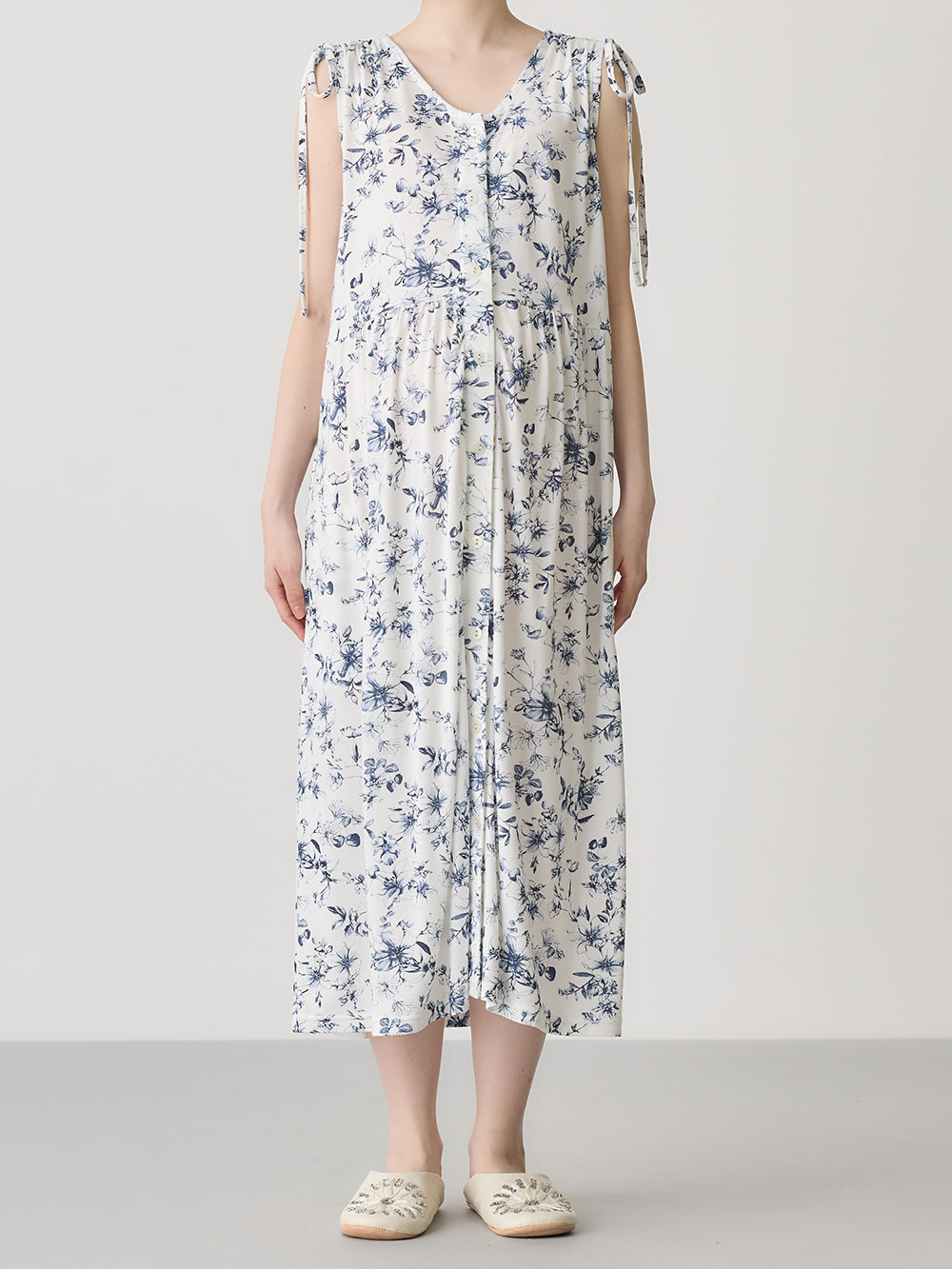 マタニティ パジャマ・ルームウェア|接触冷感天竺レトロ花柄ショルダーリボンネグリジェ　マタニティ・授乳パジャマ　【出産後も長く使える】Rosemadame（ローズマダム）