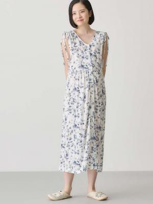 マタニティ パジャマ・ルームウェア|接触冷感天竺レトロ花柄ショルダーリボンネグリジェ　マタニティ・授乳パジャマ　【出産後も長く使える】Rosemadame（ローズマダム）