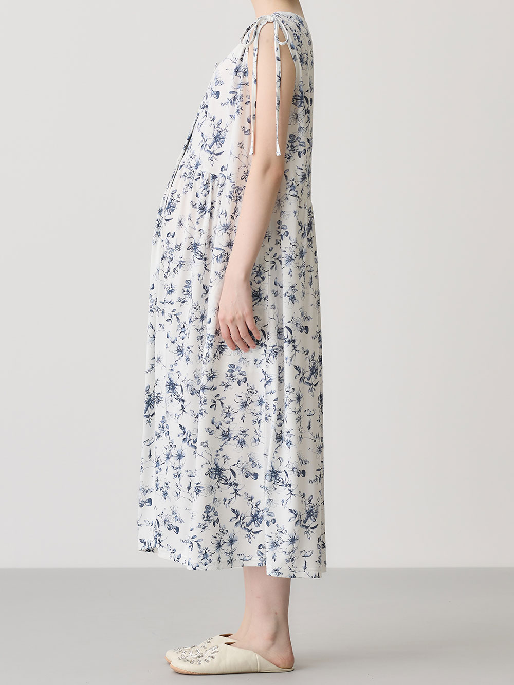 マタニティ パジャマ・ルームウェア|接触冷感天竺レトロ花柄ショルダーリボンネグリジェ　マタニティ・授乳パジャマ　【出産後も長く使える】Rosemadame（ローズマダム）