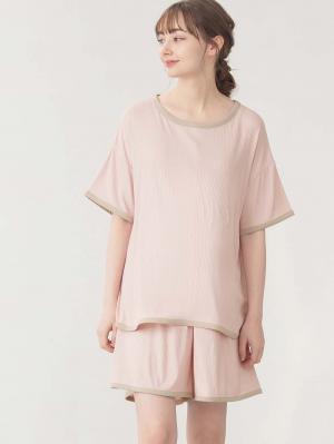 マタニティ パジャマ・ルームウェア|テレコバイカラー使いルームウェア　マタニティ・授乳パジャマ　【出産後も長く使える】|ピンク