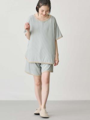 マタニティ パジャマ・ルームウェア|テレコバイカラー使いルームウェア　マタニティ・授乳パジャマ　【出産後も長く使える】|ライトグリーン