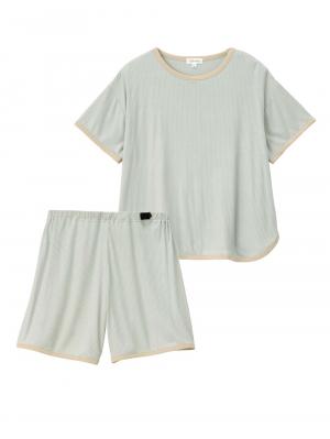 マタニティ パジャマ・ルームウェア|テレコバイカラー使いルームウェア　マタニティ・授乳パジャマ　【出産後も長く使える】|ライトグリーン