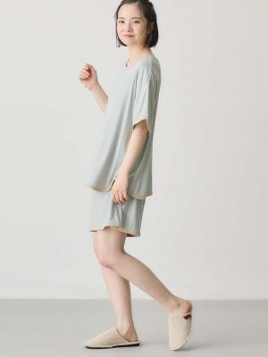 マタニティ パジャマ・ルームウェア|テレコバイカラー使いルームウェア　マタニティ・授乳パジャマ　【出産後も長く使える】|ライトグリーン