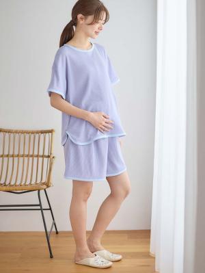 マタニティ パジャマ・ルームウェア|テレコバイカラー使いルームウェア　マタニティ・授乳パジャマ　【出産後も長く使える】|ラベンダー
