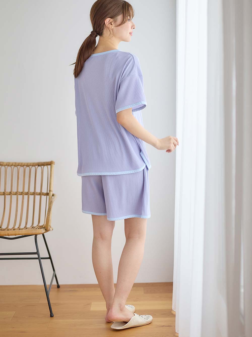 マタニティ パジャマ・ルームウェア|テレコバイカラー使いルームウェア　マタニティ・授乳パジャマ　【出産後も長く使える】|ラベンダー