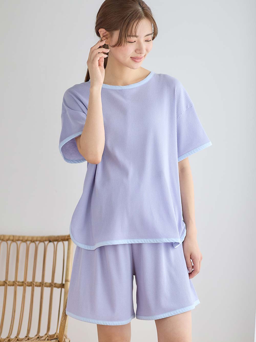 マタニティ パジャマ・ルームウェア|テレコバイカラー使いルームウェア　マタニティ・授乳パジャマ　【出産後も長く使える】|ラベンダー