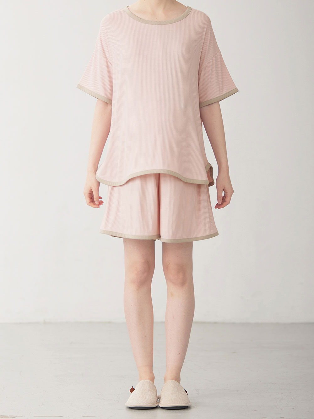 マタニティ パジャマ・ルームウェア|テレコバイカラー使いルームウェア　マタニティ・授乳パジャマ　【出産後も長く使える】