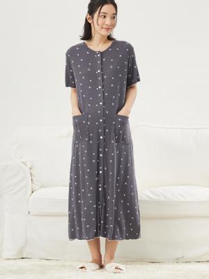 マタニティ パジャマ・ルームウェア|テレコハートプリントネグリジェ　マタニティ・授乳パジャマ　【出産後も長く使える】|チャコール