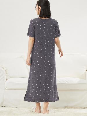 マタニティ パジャマ・ルームウェア|テレコハートプリントネグリジェ　マタニティ・授乳パジャマ　【出産後も長く使える】|チャコール