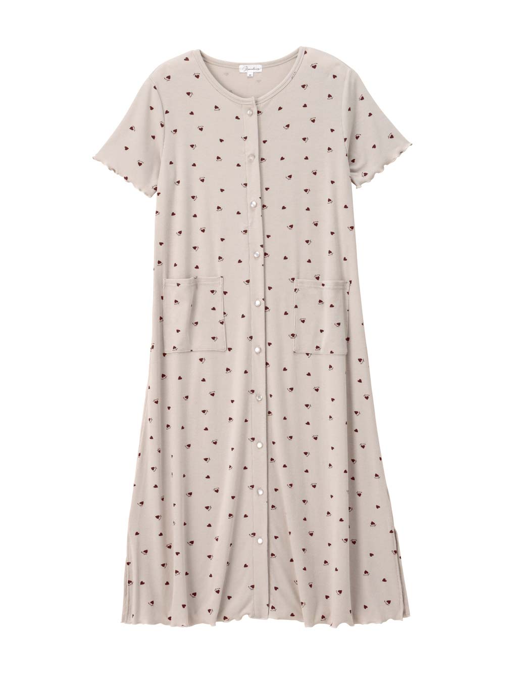 マタニティ パジャマ・ルームウェア|テレコハートプリントネグリジェ　マタニティ・授乳パジャマ　【出産後も長く使える】|オフベージュ