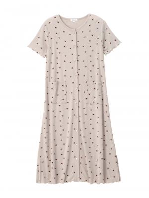 マタニティ パジャマ・ルームウェア|テレコハートプリントネグリジェ　マタニティ・授乳パジャマ　【出産後も長く使える】|オフベージュ