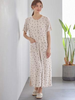 マタニティ パジャマ・ルームウェア|テレコハートプリントネグリジェ　マタニティ・授乳パジャマ　【出産後も長く使える】|オフベージュ