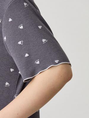 マタニティ パジャマ・ルームウェア|テレコハートプリントネグリジェ　マタニティ・授乳パジャマ　【出産後も長く使える】