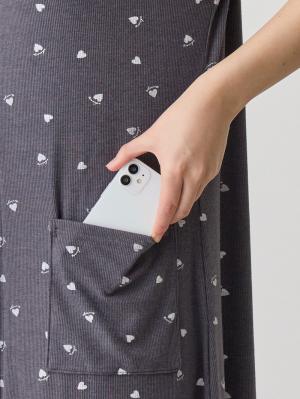 マタニティ パジャマ・ルームウェア|テレコハートプリントネグリジェ　マタニティ・授乳パジャマ　【出産後も長く使える】