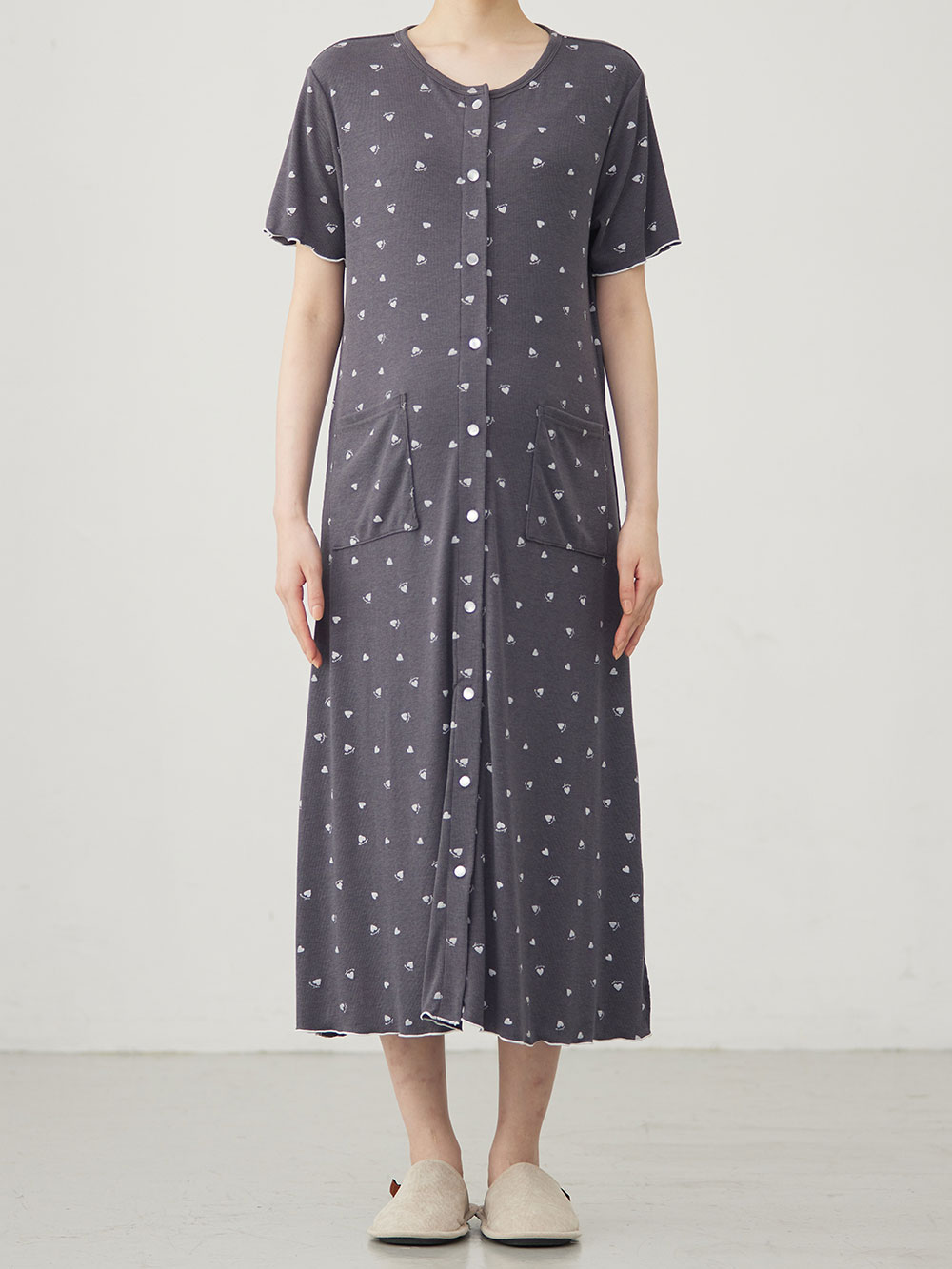 マタニティ パジャマ・ルームウェア|テレコハートプリントネグリジェ　マタニティ・授乳パジャマ　【出産後も長く使える】
