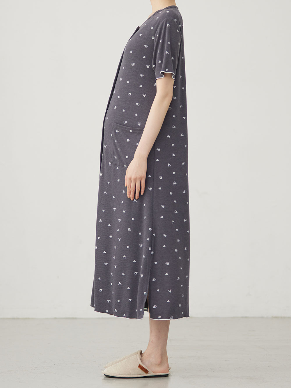 マタニティ パジャマ・ルームウェア|テレコハートプリントネグリジェ　マタニティ・授乳パジャマ　【出産後も長く使える】