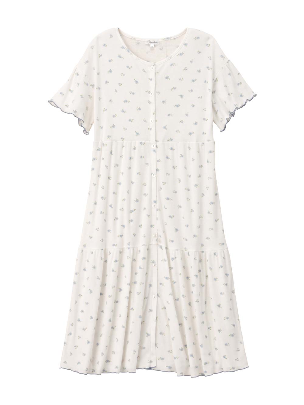 マタニティ パジャマ・ルームウェア|テレコ小花柄プリントティアードネグリジェ  マタニティ・授乳パジャマ 【出産後も長く使える】|アイボリー