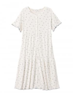 マタニティ パジャマ・ルームウェア|テレコ小花柄プリントティアードネグリジェ  マタニティ・授乳パジャマ 【出産後も長く使える】|アイボリー