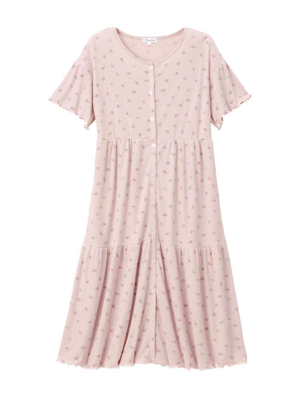 マタニティ パジャマ・ルームウェア|テレコ小花柄プリントティアードネグリジェ  マタニティ・授乳パジャマ 【出産後も長く使える】|ピンク