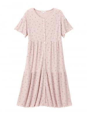 マタニティ パジャマ・ルームウェア|テレコ小花柄プリントティアードネグリジェ  マタニティ・授乳パジャマ 【出産後も長く使える】|ピンク