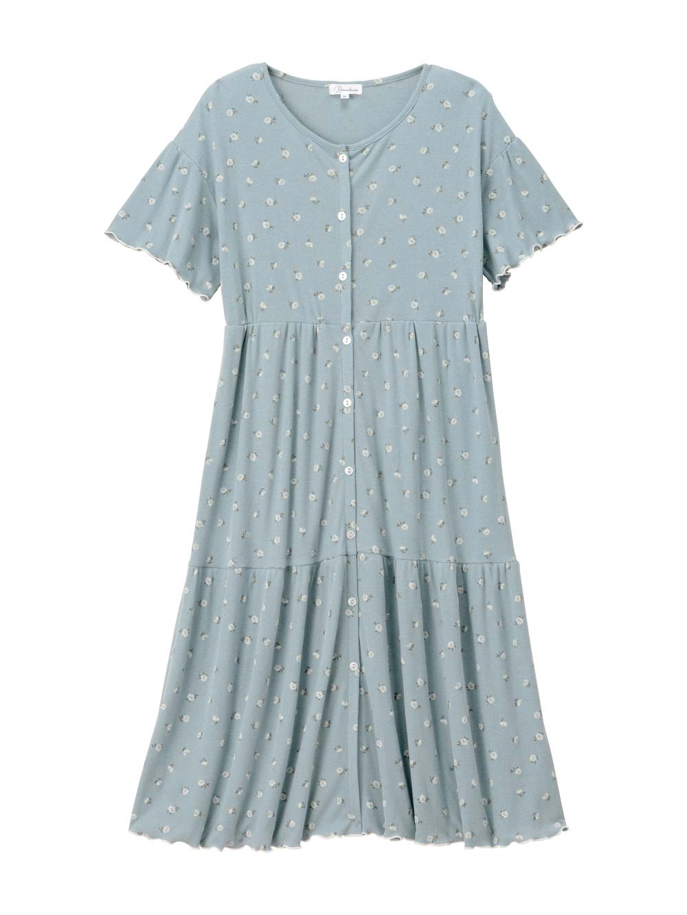 マタニティ パジャマ・ルームウェア|テレコ小花柄プリントティアードネグリジェ  マタニティ・授乳パジャマ 【出産後も長く使える】|ブルー