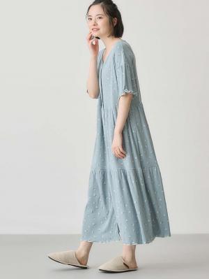 マタニティ パジャマ・ルームウェア|テレコ小花柄プリントティアードネグリジェ  マタニティ・授乳パジャマ 【出産後も長く使える】|ブルー