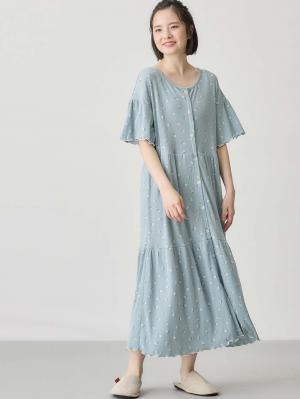 マタニティ パジャマ・ルームウェア|テレコ小花柄プリントティアードネグリジェ  マタニティ・授乳パジャマ 【出産後も長く使える】|ブルー