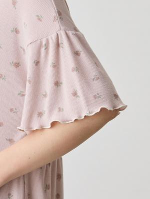 マタニティ パジャマ・ルームウェア|テレコ小花柄プリントティアードネグリジェ  マタニティ・授乳パジャマ 【出産後も長く使える】