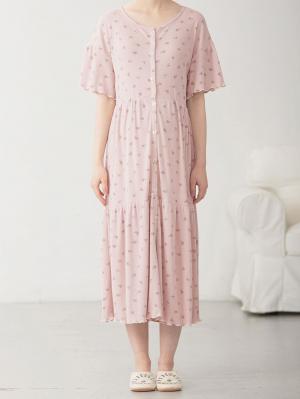 マタニティ パジャマ・ルームウェア|テレコ小花柄プリントティアードネグリジェ  マタニティ・授乳パジャマ 【出産後も長く使える】