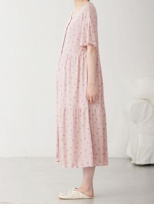 マタニティ パジャマ・ルームウェア|テレコ小花柄プリントティアードネグリジェ  マタニティ・授乳パジャマ 【出産後も長く使える】