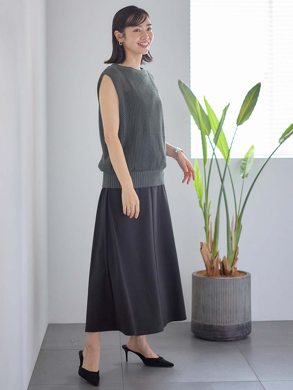 マタニティ スカート|らくちんカットジョーゼットフレアスカート マタニティ・産後【出産後も長く使える】fairy(フェアリー)|ブラック